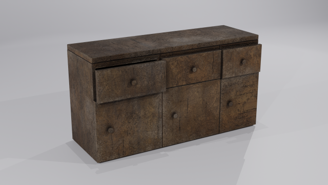 Old Wooden Kitchen Cupboard Low-poly 3D Model .c4d .max .obj .3ds .fbx .stl .blend