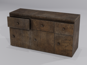 Old Wooden Kitchen Cupboard Low-poly 3D Model