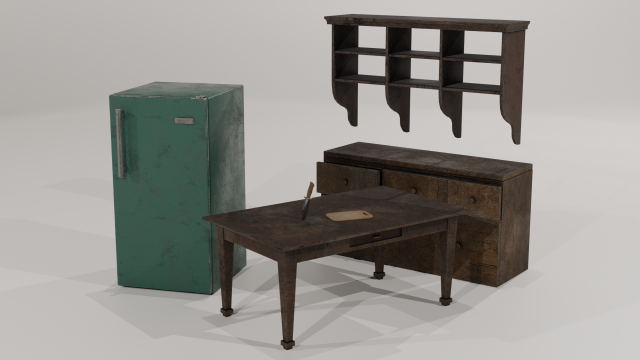 Old Kitchen Game-Ready Collection Low-poly 3D Model .c4d .max .obj .3ds .fbx .stl .blend