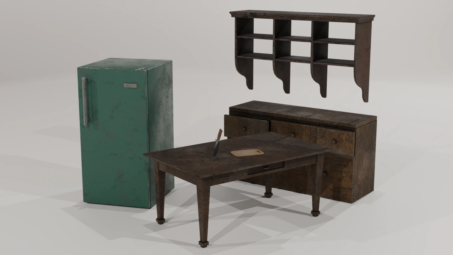 Old Kitchen Game-Ready Collection Low-poly 3D Model .c4d .max .obj .3ds .fbx .stl .blend