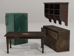 Old Kitchen Game-Ready Collection Low-poly 3D Model