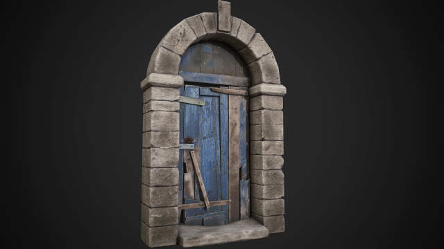 old wooden door with stone arch 3D Model .c4d .max .obj .3ds .fbx .stl .blend 