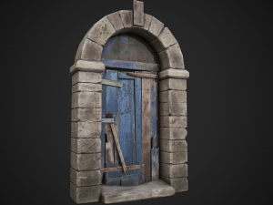 old wooden door with stone arch Modello 3D