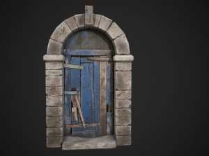 old wooden door with stone arch 3D Model