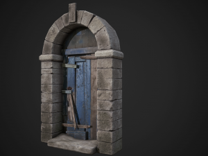 old wooden door with stone arch 3D Model