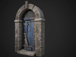 old wooden door with stone arch 3D Model