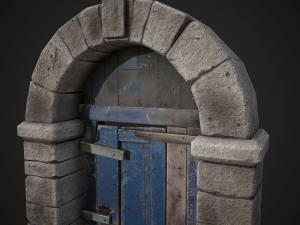 old wooden door with stone arch 3D Model