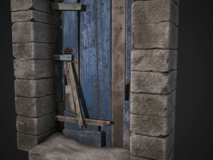 old wooden door with stone arch 3D Model