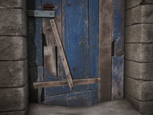 old wooden door with stone arch 3D Model
