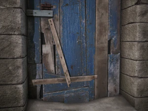 old wooden door with stone arch 3D Model