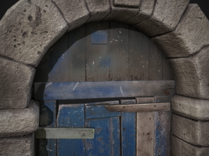 old wooden door with stone arch 3D Model
