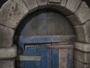 old wooden door with stone arch 3D Model