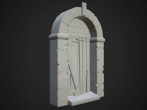 old wooden door with stone arch 3D Model