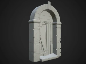 old wooden door with stone arch 3D Model