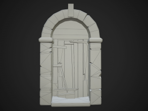 old wooden door with stone arch 3D Model