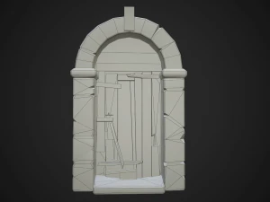 old wooden door with stone arch 3D Model