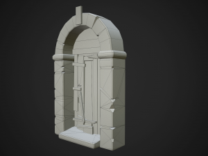 old wooden door with stone arch 3D Model
