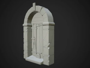 old wooden door with stone arch 3D Model