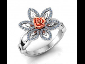 ring rose flower with stones 01 3D Model