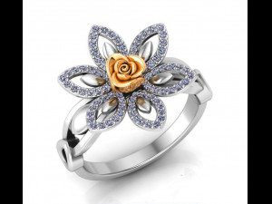 ring rose flower with stones 01 Modelo 3D