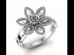 ring rose flower with stones 01 Modelo 3D