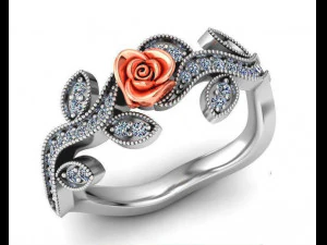 bague fleur rose avec pierres 02 Modèle 3D