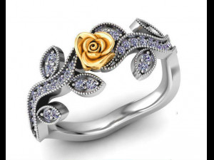 ring rose flower with stones 02 Modelo 3D