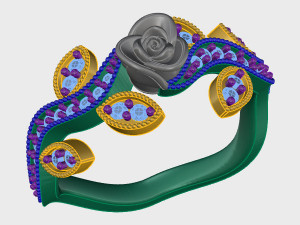 ring rose flower with stones 02 Modelo 3D