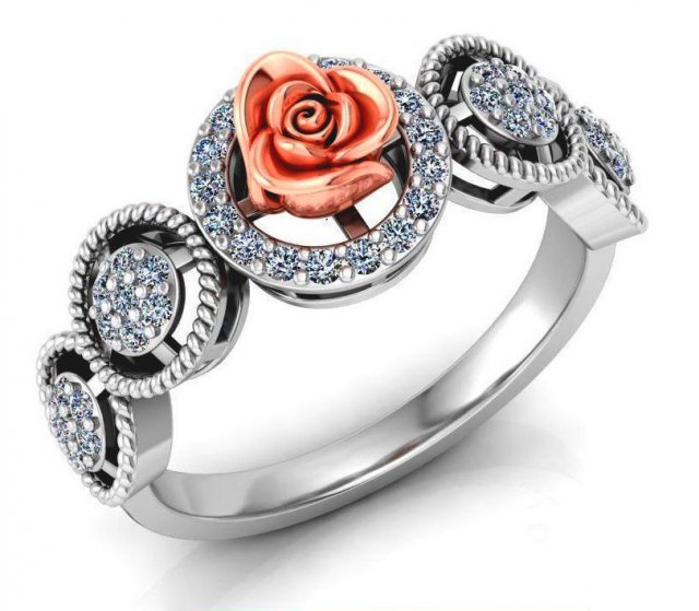 ring rose flower with stones 03 Modello 3D .c4d .max .obj .3ds .fbx .stl .blend