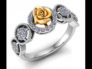 ring rose flower with stones 03 Modello 3D