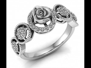 ring rose flower with stones 03 Modello 3D