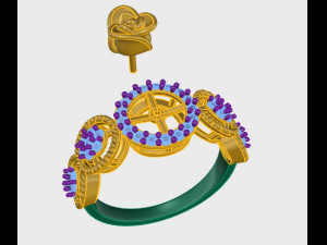 ring rose flower with stones 03 Modello 3D