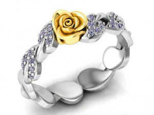 ring rose flower with stones 04 3D Model
