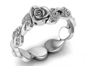 ring rose flower with stones 04 3D Model