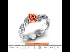 ring rose flower with stones 04 3D Model