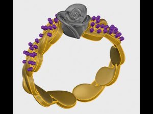 ring rose flower with stones 04 3D Model