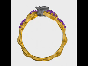 ring rose flower with stones 04 3D Model