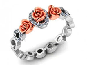 bague fleur rose avec pierres 05 Modèle 3D