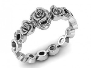 ring rose flower with stones 05 Modelo 3D