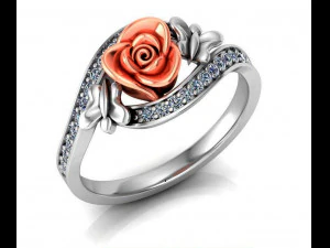 bague fleur rose avec pierres 06 Modèle 3D