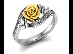 ring rose flower with stones 06 Modello 3D