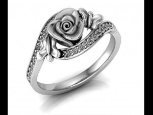 ring rose flower with stones 06 Modello 3D