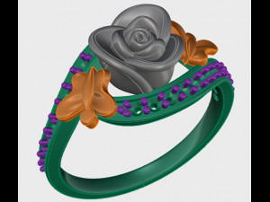 ring rose flower with stones 06 Modello 3D