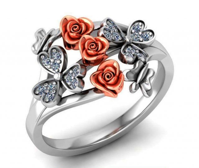 ring rose flower with stones 07 3D-Modell .c4d .max .obj .3ds .fbx .stl .blend 
