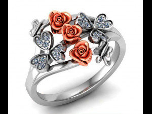 ring rose flower with stones 07 Modello 3D