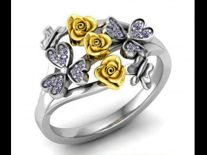 ring rose flower with stones 07 3D-Modell