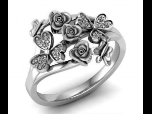 ring rose flower with stones 07 3D-Modell