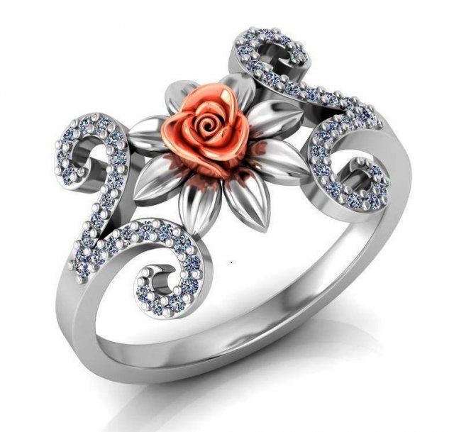 ring rose flower with stones 08 Model 3D .c4d .max .obj .3ds .fbx .stl .blend 