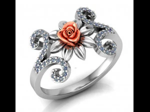 bague fleur rose avec pierres 08 Modèle 3D