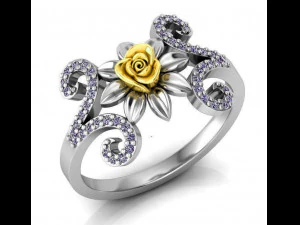 ring rose flower with stones 08 3D Model